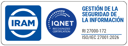 Sello de certificación ISO/IEC 27001 emitido por IRAM e IQNet